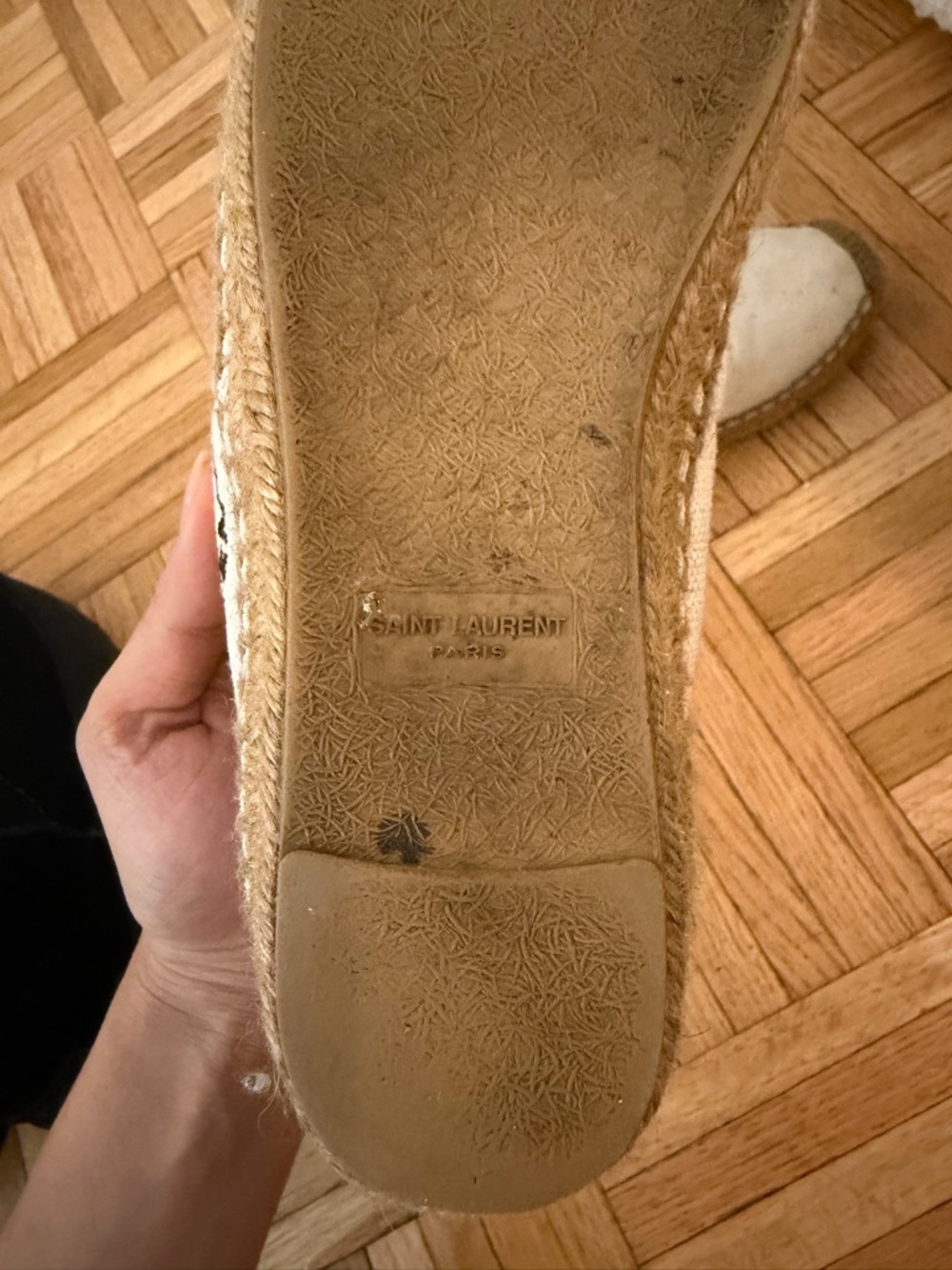 Saint Laurent Cream Canvas Espadrille Slip-Ons with Black Logo - Picture 2 of 5